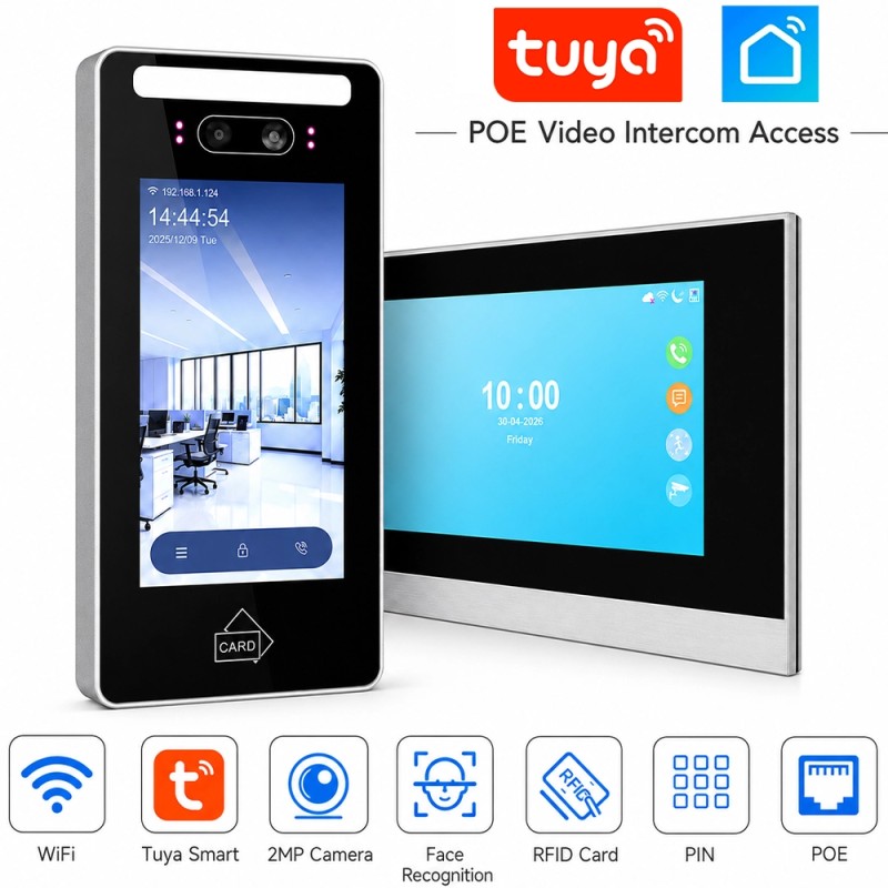 Tuya Smart WiFi PoE IP Video Intercom with Monitor, Facial Recognition and RFID