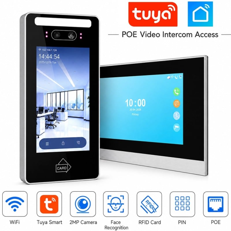 Videoportero IP Tuya Smart WiFi PoE con monitor, reconocimiento facial y RFID
