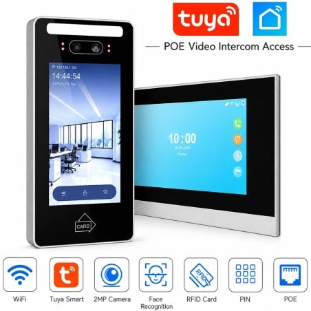 Tuya IP video intercom PoE WiFi with touch monitor, Face ID, RFID and PIN