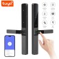 Cerradura inteligente Tuya con Wi-Fi biométrica de doble apertura, compatible con huella dactilar, RFID y PIN.