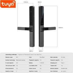 Dimensions de la serrure Tuya pour portes en aluminium