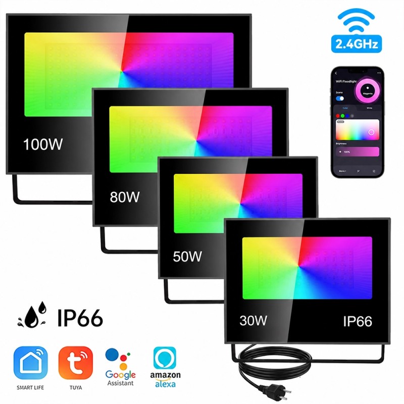 Tuya RGB+CCT Smart WiFi und Bluetooth LED-Flutlicht mit europäischem Stecker