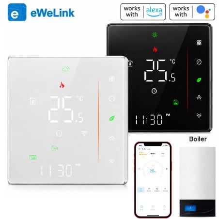 Termostato smart WiFi eWeLink BHT-006GCW bianco e nero per caldaia