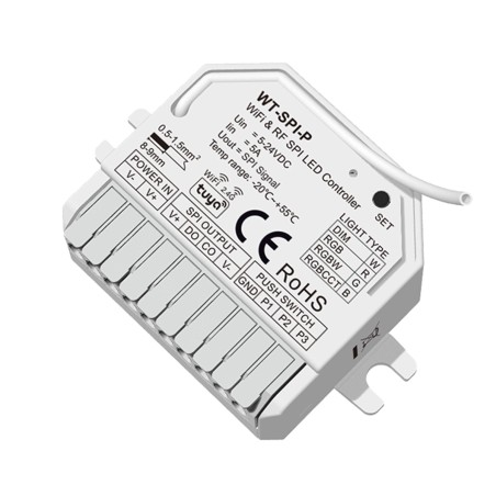 Controlador LED Tuya Smart WiFi + RF SPI para tiras de píxeles direccionables 5-24V