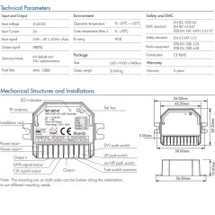 Afmetingen en structuur van de WT-SPI-P controller voor SPI-pixel LED-strips