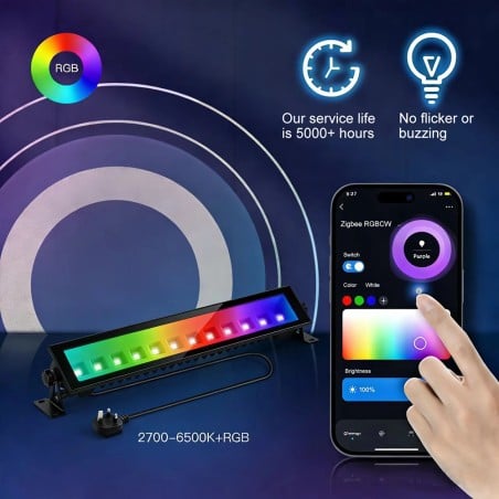 Barre LED linéaire extérieure Tuya RGB+CCT Smart Zigbee IP65 noire