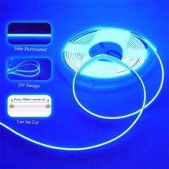 Bandeau LED COB RGB à vue latérale allumé avec effet lumineux bleu