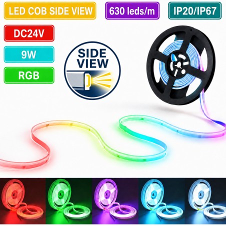 COB RGB LED-strip Side View 24V 5 meter met zijwaartse lichtemissie
