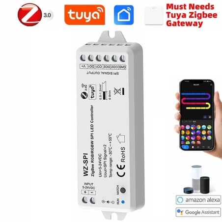 Tuya SPI RGB en RGBW Smart Zigbee LED-controller voor adresseerbare LED-strips van 5-24V