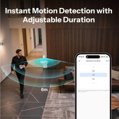 Persona che attraversa un corridoio rilevata dal sensore a 6 metri, con la durata impostata dall'app