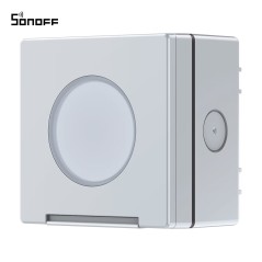 SONOFF EWPB, graue wasserdichte Box mit transluzentem Fenster, Vorderansicht