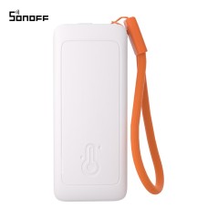 SONOFF SNZB-02B, white sensor with orange lanyard, front view