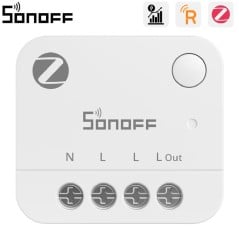 SONOFF MINI-ZB1GP, wit Zigbee‑module frontaal gezien met de vier klemmen