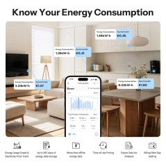 Realtime verbruik van de MINI-ZB1GSP in de eWeLink‑app, met historiek en berekening van de energierekening