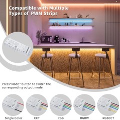 Compatibilità con strisce LED PWM monocolore, CCT, RGB, RGBW e RGBCCT