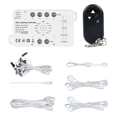 Contenuto del kit: controller, telecomando RF, cavi sensore da 1 m, prolunga da 5 m e linea principale a 16 terminali