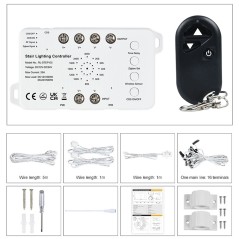 Kit completo: controller, telecomando, cavi, viti e tasselli, manuale e staffe per i sensori PIR