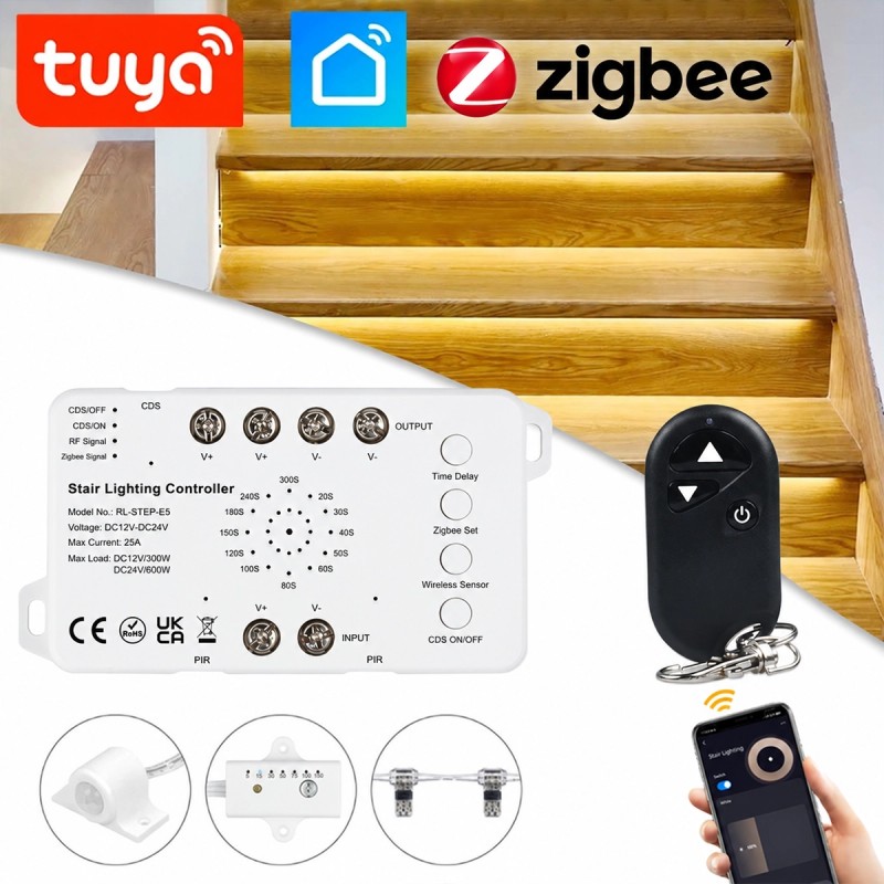 Tuya Kit Controller per Illuminazione Scale a LED Smart Zigbee con Telecomando