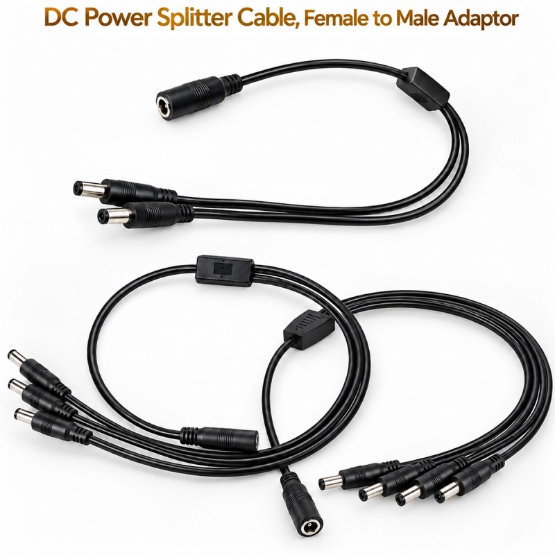 DC 12V voedingskabel Y-splitter 5,5 x 2,1 mm vrouwelijk naar mannelijk