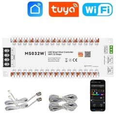 Contrôleur d’escalier LED Tuya MS032W Wi‑Fi à 32 marches avec logos Tuya et Wi‑Fi