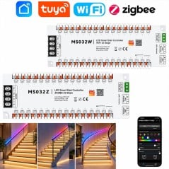 Tuya MS032W Wi-Fi and MS032Z Zigbee LED stair controller for 32 steps with Tuya Smart app and illuminated stairs