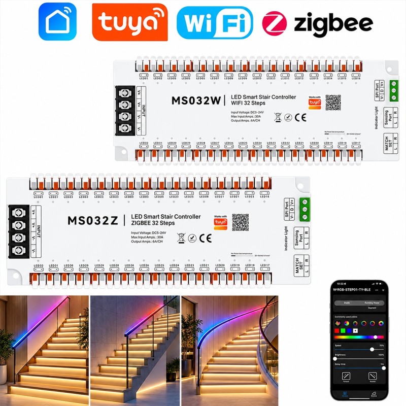 Tuya Centralina Smart Scale LED 32 Gradini WiFi o Zigbee con Sensori PIR