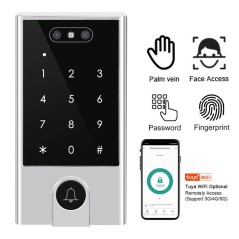 Doorbell version: opens with palm, face, and password, and remotely via the Tuya Wi‑Fi app