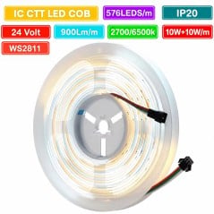 Tira LED COB CCT direccionable en versión IP20 para interiores, carrete de 5 metros