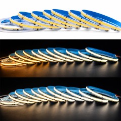 Bobines de ruban LED COB CCT allumées en blanc chaud et en blanc froid