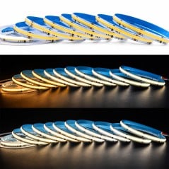 Bobinas de tira LED COB CCT encendidas en blanco cálido y blanco frío