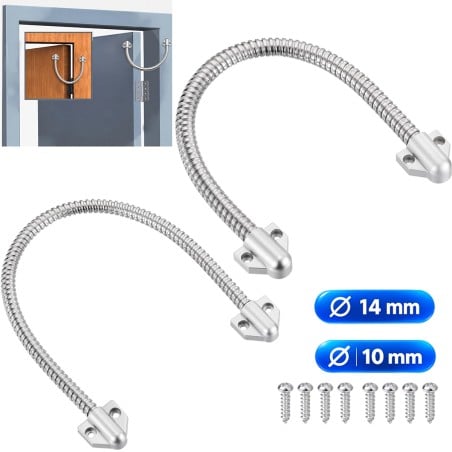 Passe-câble flexible en acier inoxydable pour portes, disponible en versions 10 et 14 mm, avec vis de fixation