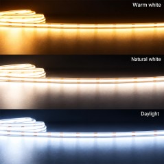 Éclairage continu de bande LED COB CCT en blanc chaud, blanc naturel et lumière du jour, sans points