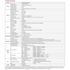 Tabel met technische specificaties van de Matter LED-driver 75 W 24 V: uitgang, ingang en beveiligingen
