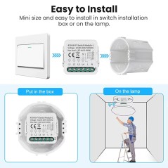 Installazione del modulo WiFi senza neutro nella scatola da incasso dietro l'interruttore o nel plafone