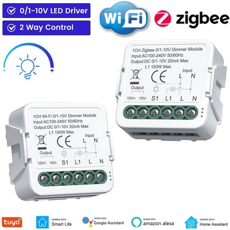 Tuya Modulo Dimmer per Driver LED 0/1-10V Smart WiFi o Zigbee da Incasso