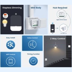 Funzioni del dimmer 0/1-10V: regolazione continua, formato mini, gateway per la Zigbee, voce, app, timer e due vie