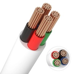 Cross-section of the white-sheathed cable: four stranded copper conductors insulated in black, green, red and blue