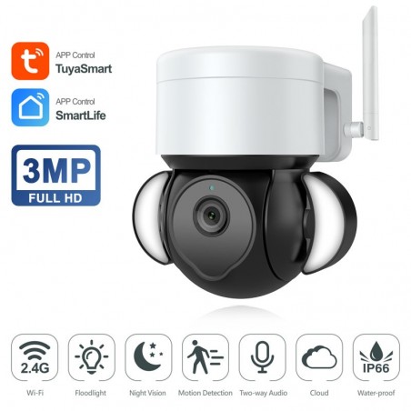 Caméra de sécurité Tuya Smart WiFi PTZ Projecteur 3.0MP
