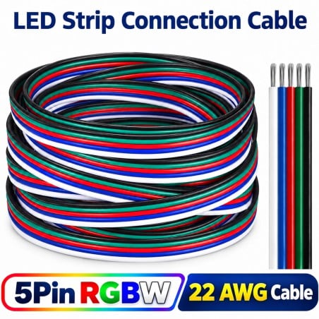 5-poliges RGBW-Kabel, 22 AWG, für LED-Streifen, als Ring, mit fünf farbigen, an den Enden abisolierten Adern