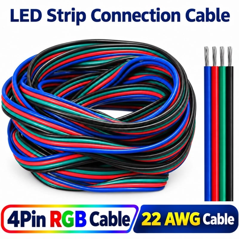 Cable para tira LED RGB de 4 pines, calibre 22 AWG, 0,34 mm²