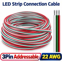 Kabel voor adresseerbare ledstrips, 3-pins, 22 AWG, op rol, met gestripte rode, groene en witte draden