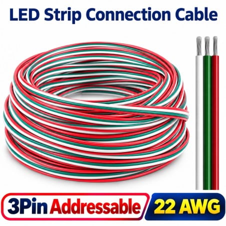Kabel voor adresseerbare ledstrips, 3-pins, 22 AWG, op rol, met gestripte rode, groene en witte draden