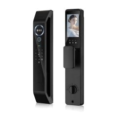 Panneau extérieur avec caméra et lecteur d’empreintes digitales et panneau intérieur avec écran de la serrure Tuya