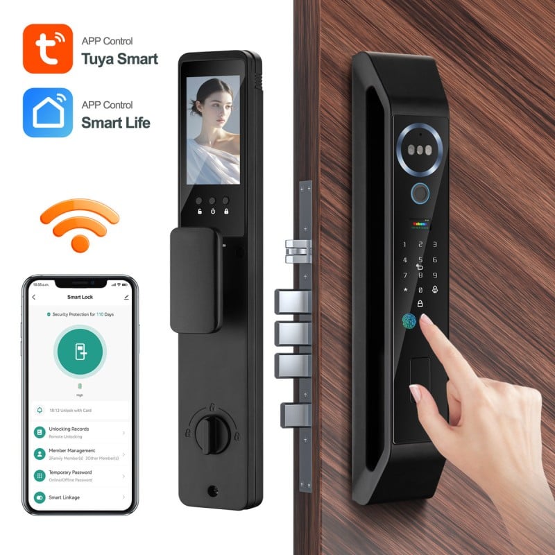 Tuya Smart WiFi-slot met 3D-gezichtsherkenning, handpalmherkenning, video-intercom en intern scherm