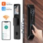 Slim Tuya WiFi-deurslot met binnenscherm, Tuya Smart- en Smart Life-apps en vingerafdruklezer op de deur