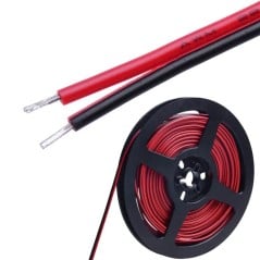 2-poliges 22-AWG-Kabel für einfarbige LED-Streifen auf Rolle, mit roten und schwarzen Adern, die an den Enden abisoliert sind