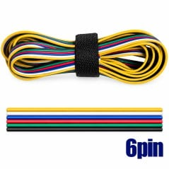 Coil of 6-pin RGB+CCT cable secured with a hook-and-loop strap, and the same cable laid flat
