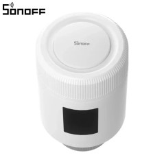 Sonoff TRV-ZBT von oben: der Drehknopf mit der mittleren Taste und dem SONOFF-Logo