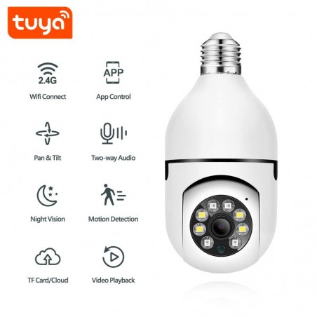 Caméra d'ampoule panoramique Wi-Fi Tuya 3.0MP