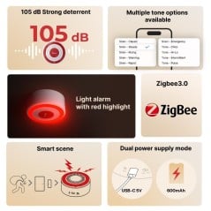 Sonoff SNZB-09P-sirene in het kort: 105 dB, meerdere tonen, rood licht, Zigbee 3.0, slimme scènes en dubbele voeding